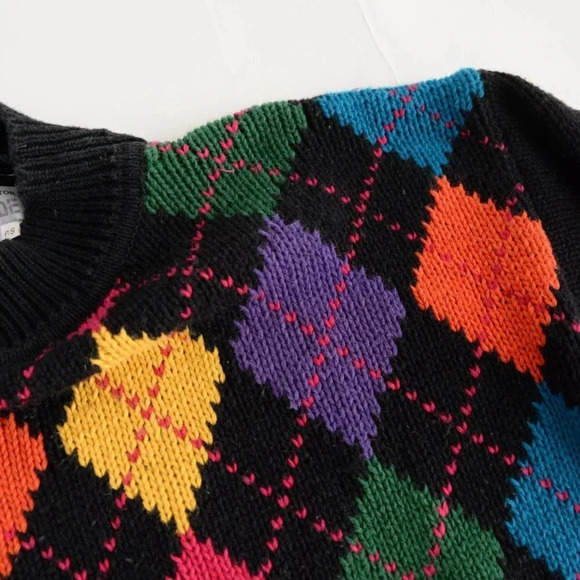 Vintage Attitude Black Argyle Pattern  Knit Mockneck Sweater S - Picture 10 of 12